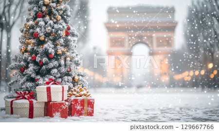 paris photograph tree gold ornaments cityscape 129667766
