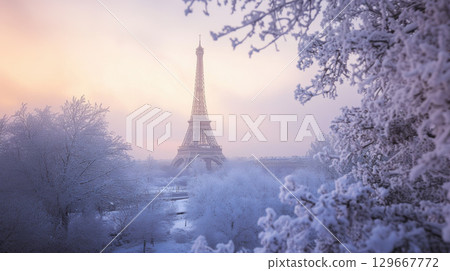 paris photograph eiffel dawn atmosphere tower 129667772