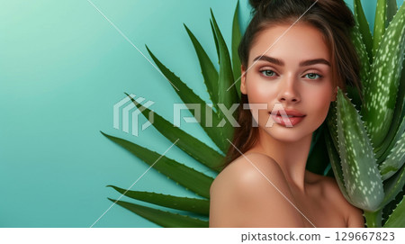 Beautiful female with aloe vera 129667823