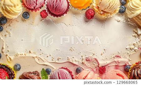 Vintage style poster background template with tasty ice cream. 129668065