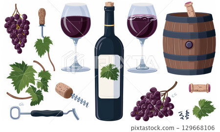 illustration wine components bottle cork label 129668106