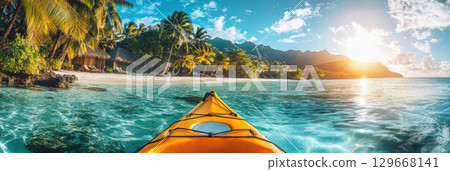 aerial view kayak turquoise waters palm 129668141