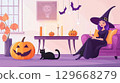 illustration room cartoonish style purple hair 129668279