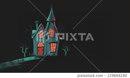 illustration night accents door windows house 129668280