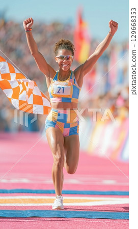 Runner Celebrates Victory 129668353