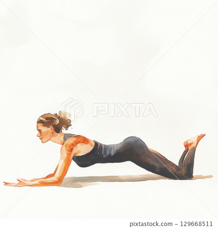 watercolor woman yoga style brush strokes 129668511