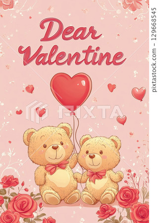 valentines day card bears roses teddy 129668545