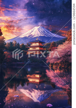 portrayal mountain japanese temple set backdrop 129668594