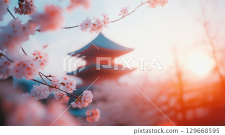 cherry blossoms sunset petals hues closeup 129668595