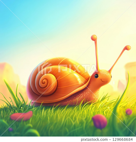 illustration snail grassy field expression shell 129668684
