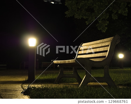 Park Bench at Night 129668761