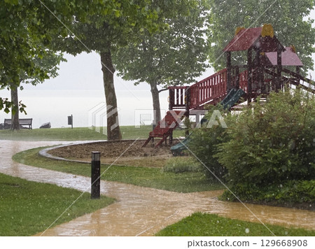 Rainy Day at Lake Balaton Playground Rainy Day at Lake Balaton Playground 129668908