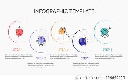 Business infographic template. Vector design with icons, text and 5 options or steps. Blank space for content, business, infographic, diagram, flowchart, process, diagram, time line. Business infographic template. Vector design with icons, text and 5 options or steps. Blank space for content, business, infographic, diagram, flowchart, process, diagram, time line. 129669325