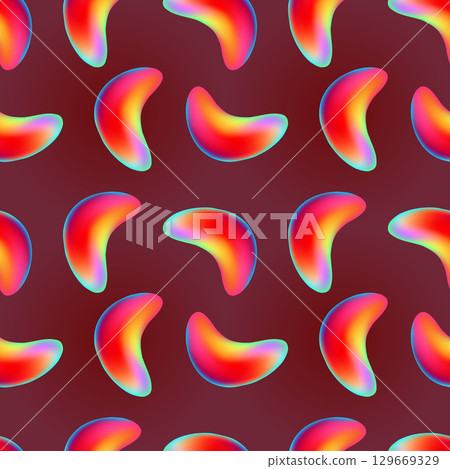 Abstract bright shapes on a burgundy background. Creative fun fluid elements. Seamless pattern. Abstract bright shapes on a burgundy background. Creative fun fluid elements. Seamless pattern. 129669329
