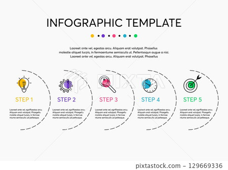 Business Infographic Template. Minimalistic Vector Design with Icons, Text and 5 Options or Steps. Blank Space for Content, Business, Infographic, Diagram, Flowchart, Process, Diagram. Business Infographic Template. Minimalistic Vector Design with Icons, Text and 5 Options or Steps. Blank Space for Content, Business, Infographic, Diagram, Flowchart, Process, Diagram. 129669336