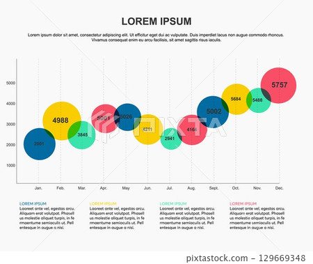 Annual line graph with circles. Vector illustration. Can be used for workflow layout, diagram, number options, step up options, web template, infographics. Annual line graph with circles. Vector illustration. Can be used for workflow layout, diagram, number options, step up options, web template, infographics. 129669348