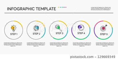 Simple colorful vector infographic with 5 options, steps or processes. Minimalist infographics business concept for presentation, report, workflow, strategy. Business data visualization. Simple colorful vector infographic with 5 options, steps or processes. Minimalist infographics business concept for presentation, report, workflow, strategy. Business data visualization. 129669349