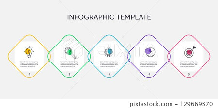 Vector infographic design template with icons and 5 options, steps or processes. Flat infographics business concept for presentation, process diagram, report, workflow, strategy. 129669370