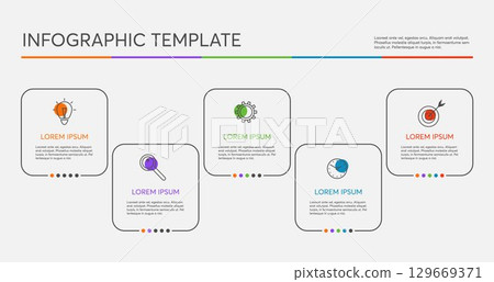 Vector infographic design template with icons and 5 options, steps or processes. Flat infographics business concept for presentation, process diagram, report, workflow, strategy. 129669371