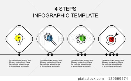 Vector infographic design template with icons and 4 options, steps or processes. Flat infographics business concept for presentation, process diagram, report, workflow, strategy. 129669374