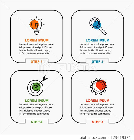 Vector infographic design template with icons and 4 options, steps or processes. Flat infographics business concept for presentation, process diagram, report, workflow, strategy. 129669375