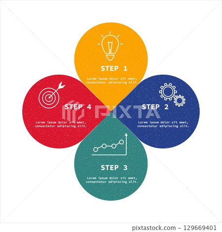 4 steps circle infographic. Flat infographics template. Concept with 4 steps options or processes. Business data visualization. Vector illustration 4 steps circle infographic. Flat infographics template. Concept with 4 steps options or processes. Business data visualization. Vector illustration 129669401
