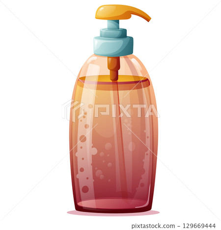 transparent pink bottle with soap or shower gel 129669444