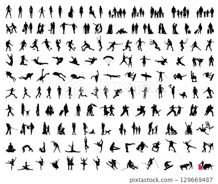 Big collection of people silhouettes on a white background Big collection of people silhouettes on a white background 129669487