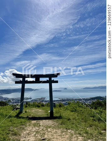 Mount Ryuo, a view from the mountain, the Seto Inland Sea, and the Torii Gate in the Sky Mount Ryuo, a view from the mountain, the Seto Inland Sea, and the Torii Gate in the Sky 129669557