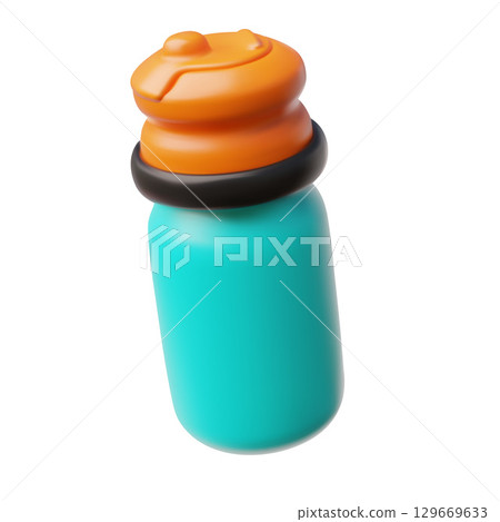 Sport bottle of clean water 3D cartoon plastic style vector icon, blue and orange plastic fitness bottle, gym flask Sport bottle of clean water 3D cartoon plastic style vector icon, blue and orange plastic fitness bottle, gym flask 129669633