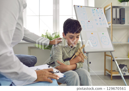 Psychologist trying to support depressed boy and help him cope with his problems Psychologist trying to support depressed boy and help him cope with his problems 129670561