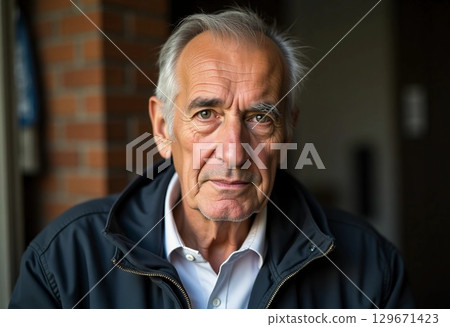An elderly man with silver hair sits in a comfortable setting, deep in thought. His serious expression suggests wisdom and contemplation as he enjoys the quiet atmosphere of the space Generative AI An elderly man with silver hair sits in a comfortable setting, deep in thought. His serious expression suggests wisdom and contemplation as he enjoys the quiet atmosphere of the space Generative AI 129671423