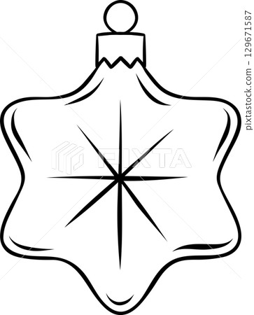 glass snowflake, vintage Christmas tree toy, simple vector black and white icon, doodle and sketch style 129671587