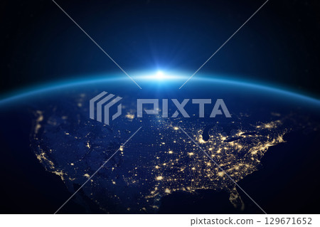 Earth from the space at night. North and Central America. 129671652