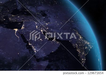 Space. Earth. Europe, Africa and Asia at night. 129671654
