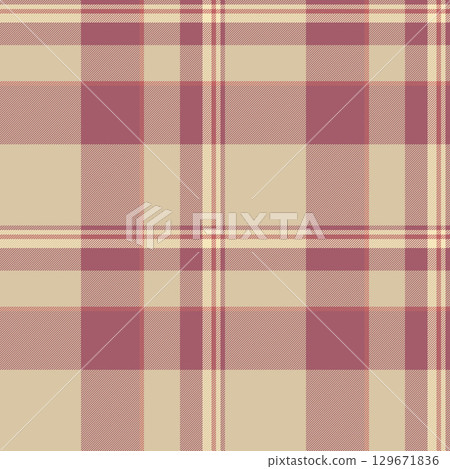 Classic plaid pattern in rose and beige. Textile design, evokes tradition and comfort. Versatile for backgrounds, fashion, and holiday themes. 129671836