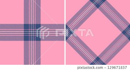Vibrant plaid patterns. Pink background, detailed navy and white stripes. Modern, versatile design. Perfect for backgrounds, textiles, or any creative project. 129671837