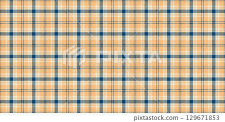Intricate seamless tartan fabric, kitchen pattern textile check. Difficult plaid texture vector background in orange and cyan colors. 129671853