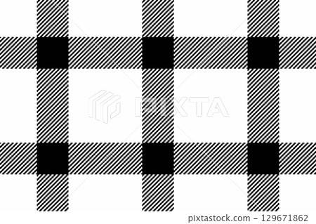 Classic black and white plaid pattern. Versatile textile design perfect for backgrounds, apparel, and graphic design. Rustic, elegant, and timeless. Use for print or web. 129671862
