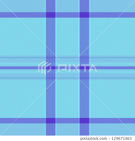 Classic plaid pattern in cool blues. Timeless textile design evokes comfort, tradition, and style. Ideal for backgrounds, apparel,  graphic projects. 129671863