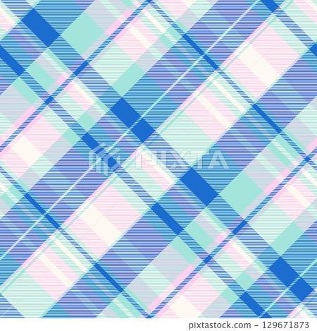 Checked check tartan pattern, soft plaid texture vector. White background textile fabric seamless in light and blue colors. 129671873