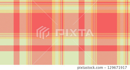 Day plaid fabric pattern, international textile seamless vector. Relax background tartan check texture in red and light colors. Day plaid fabric pattern, international textile seamless vector. Relax background tartan check texture in red and light colors. 129671917