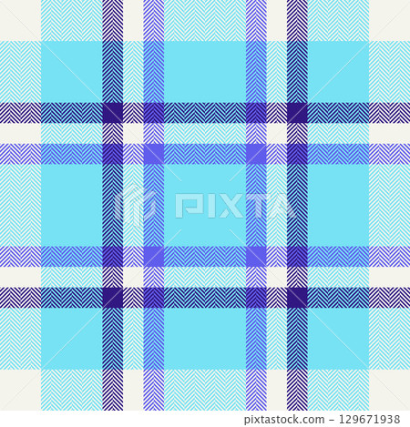 Golf textile seamless pattern, silk tartan fabric texture. Valentines day vector plaid check background in cyan and white colors. Golf textile seamless pattern, silk tartan fabric texture. Valentines day vector plaid check background in cyan and white colors. 129671938