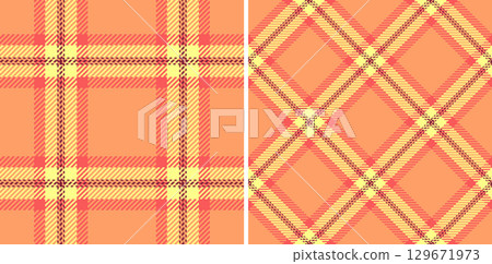 Vector tartan texture of pattern plaid check with a seamless textile background fabric. Set in neon colors for buffalo fashion in rustic look. 129671973