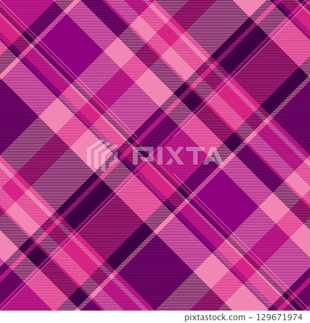 Pyjamas fabric textile pattern, site plaid check vector. Mixed seamless tartan texture background in pink and dark colors. 129671974