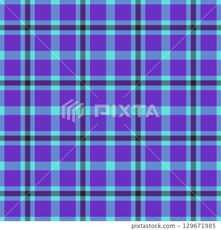 Checked seamless texture background, worn check fabric textile. Rural tartan plaid vector pattern in violet and blue colors. 129671985
