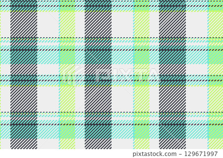 Deco plaid background tartan, filigree fabric seamless vector. Pajamas check texture textile pattern in white and teal colors. Deco plaid background tartan, filigree fabric seamless vector. Pajamas check texture textile pattern in white and teal colors. 129671997