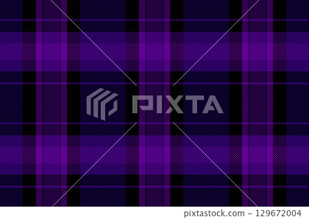 Shabby fabric textile seamless, cosy check vector pattern. Empty background tartan texture plaid in violet and black colors. 129672004