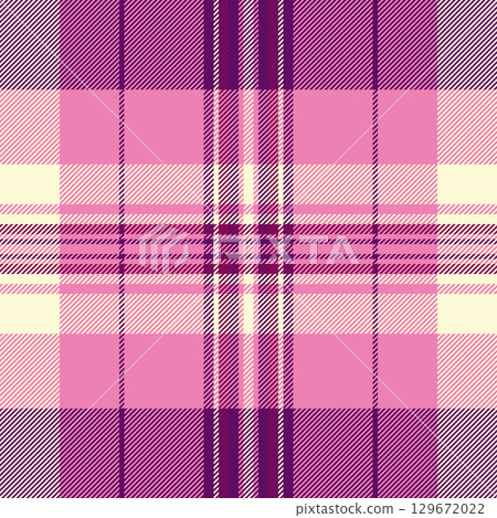 Rural check tartan background, form vector texture seamless. November textile fabric plaid pattern in pink and purple colors. Rural check tartan background, form vector texture seamless. November textile fabric plaid pattern in pink and purple colors. 129672022