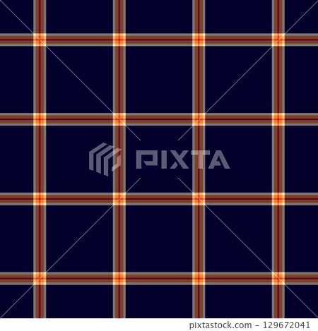 Classic plaid pattern featuring navy blue squares and intersecting warmtoned lines. Timeless and versatile, ideal for backgrounds, textiles, or retro design projects. 129672041